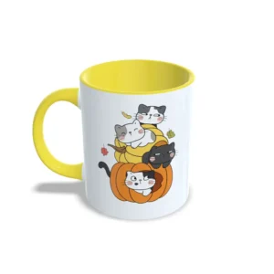 Taza gatos Halloween amarilla