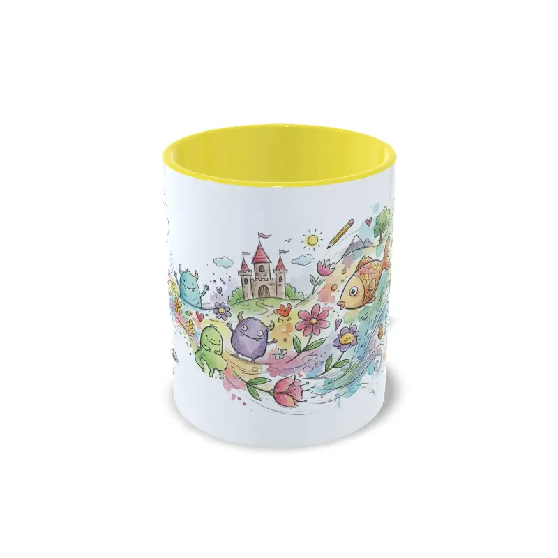 Taza amarilla para pintores. Solo un trazo más (mentira)
