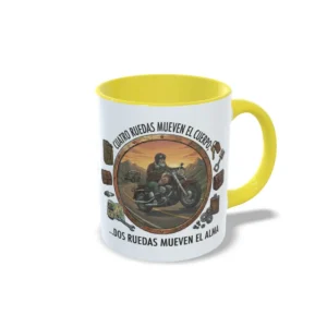Taza amarilla. Dos ruedas mueven el alma
