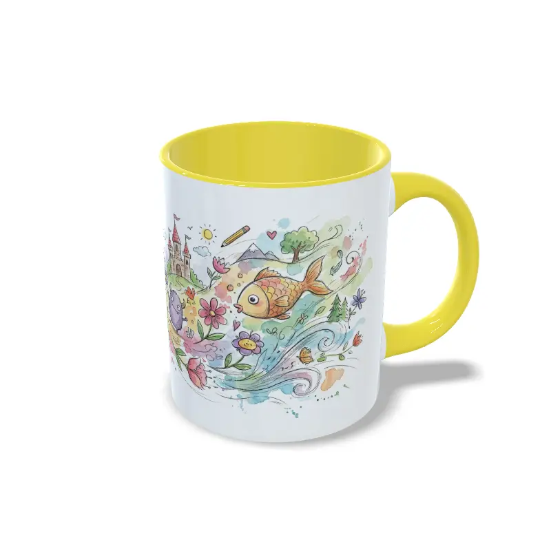 Taza amarilla para pintores. Solo un trazo más (mentira)