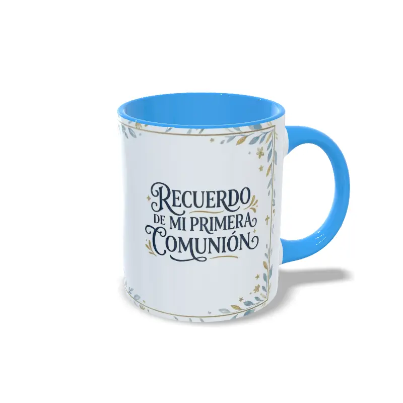 Taza Recuerdo Mi Primera Comunión azul claro