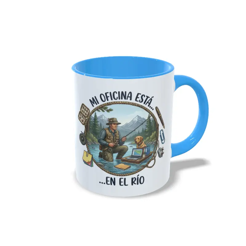Derecha azul claro pesca3 Taza azul claro pesca