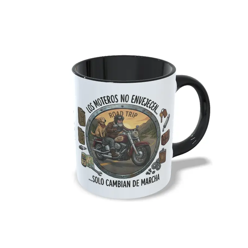 Derecha negro moto1 taza Negro los moteros no envejecen