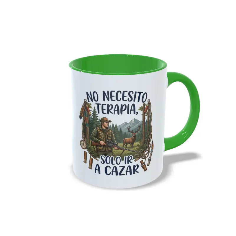 Taza verde. No necesito terapia, solo ir de caza.