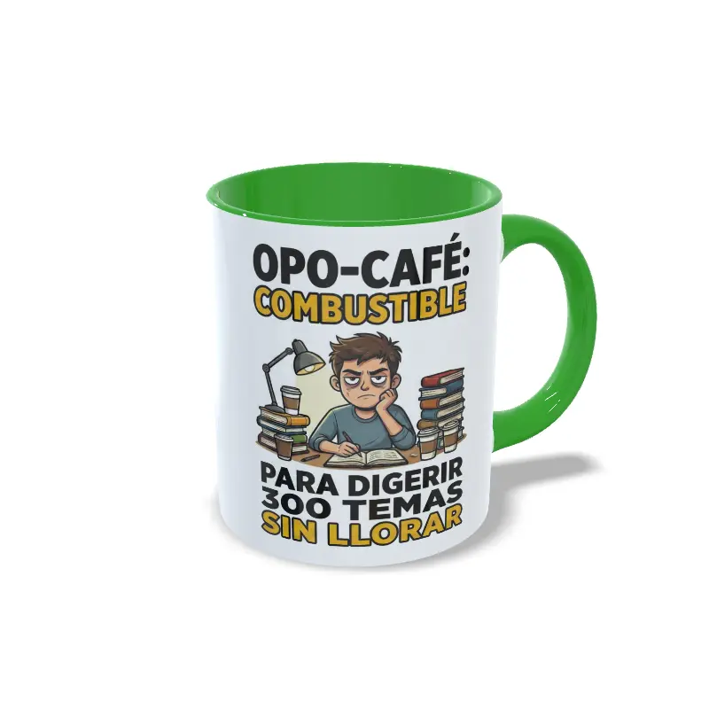 Taza verde Oposiciones, café obligatorio