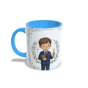 Izquierda azul claro Comunión3 hombre Taza Recuerdo Mi Primera Comunión azul claro