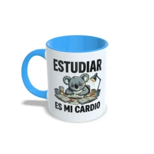 Taza azul claro Oposiciones Estudiar es mi cardio