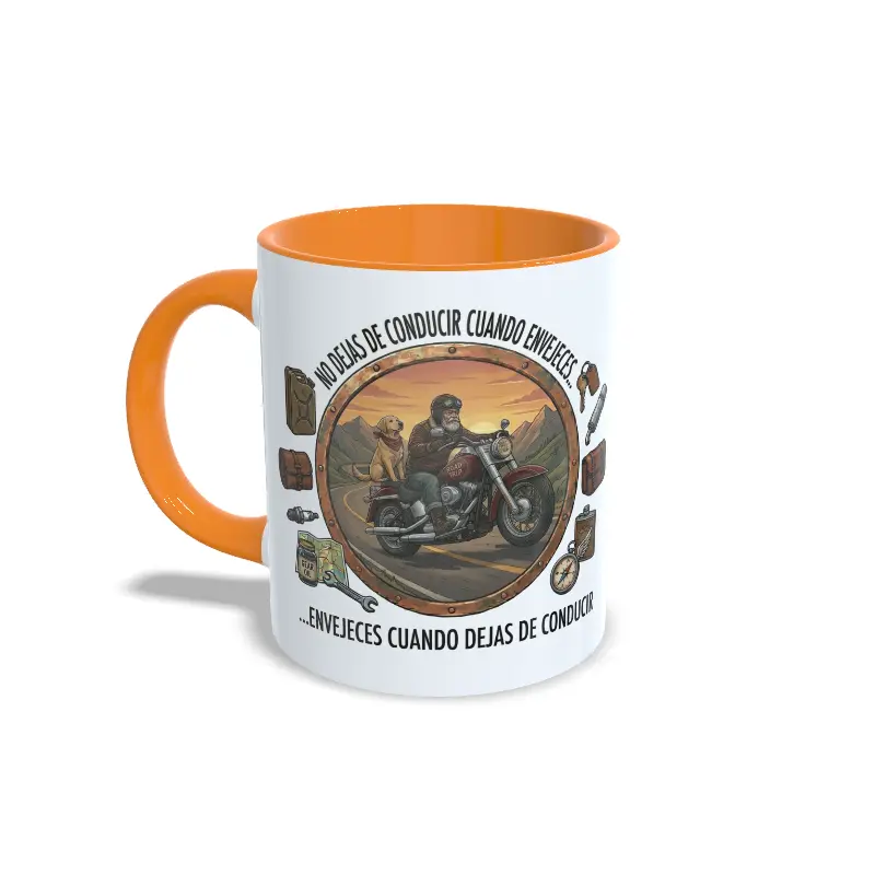 Taza Naranja corazón motero