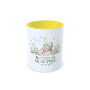 centro amarillo bautizo 3 Taza recuerdo m primer bautizo amarillo