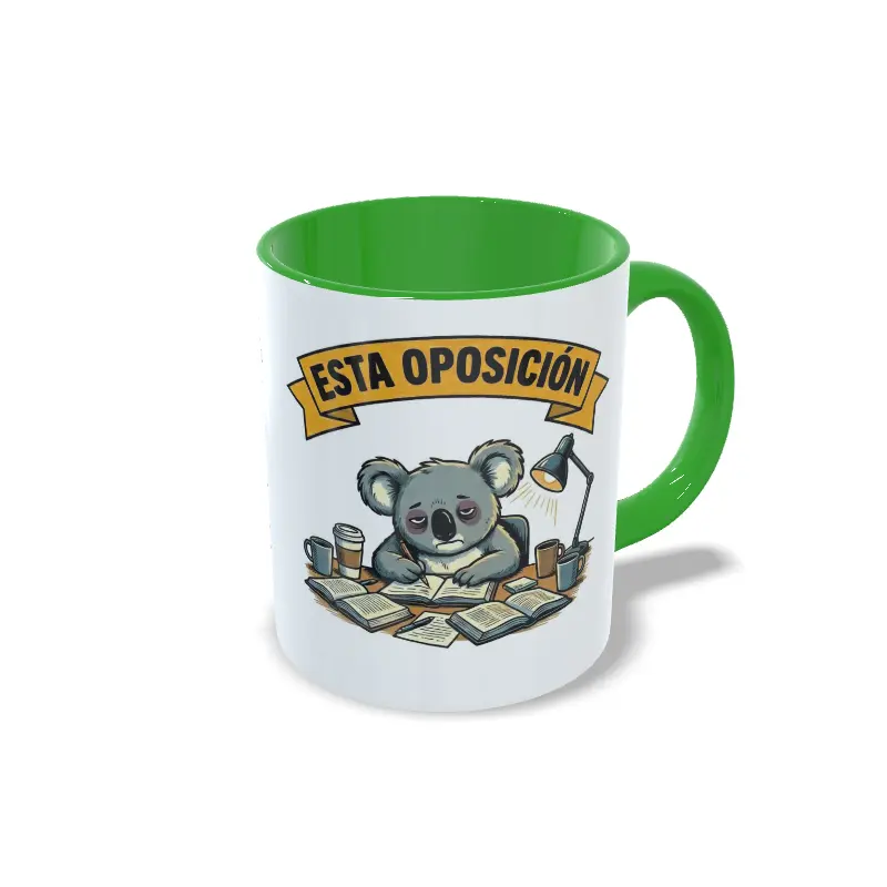 Taza verde oposiciones las apruebo por mis ojos cansados