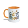 Taza Biker con diseño de bicicleta de montaña, interior y asa en color naranja, vista lateral izquierda.