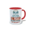 Taza de cerámica sobre pádel con frase está bien si no te gusta el pádel no todos podemos ser tan geniales, interior y asa en color rojo, vista lateral derecha.