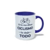 si tú me dices ciclismo lo dejo todo DER AZUL MARINO Taza de cerámica de ciclismo con icono de bicicleta y frase Si tú me dices ciclismo lo dejo todo, interior y asa en color azul marino, vista lateral derecha.