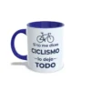 si tú me dices ciclismo lo dejo todo IZQ AZUL MARINO Taza de cerámica de ciclismo con icono de bicicleta y frase Si tú me dices ciclismo lo dejo todo, interior y asa en color azul marino, vista lateral izquierda.